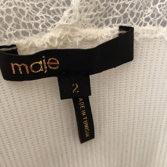 Women’s size 2 Maje Short-sleeved lingerie-style jersey top v neck with lace - Picture 2 of 5